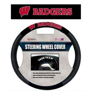 WISCONSIN BADGERS Steering Wheel Cover w/Team Logo Poly-Suede Fits Trucks/ Cars